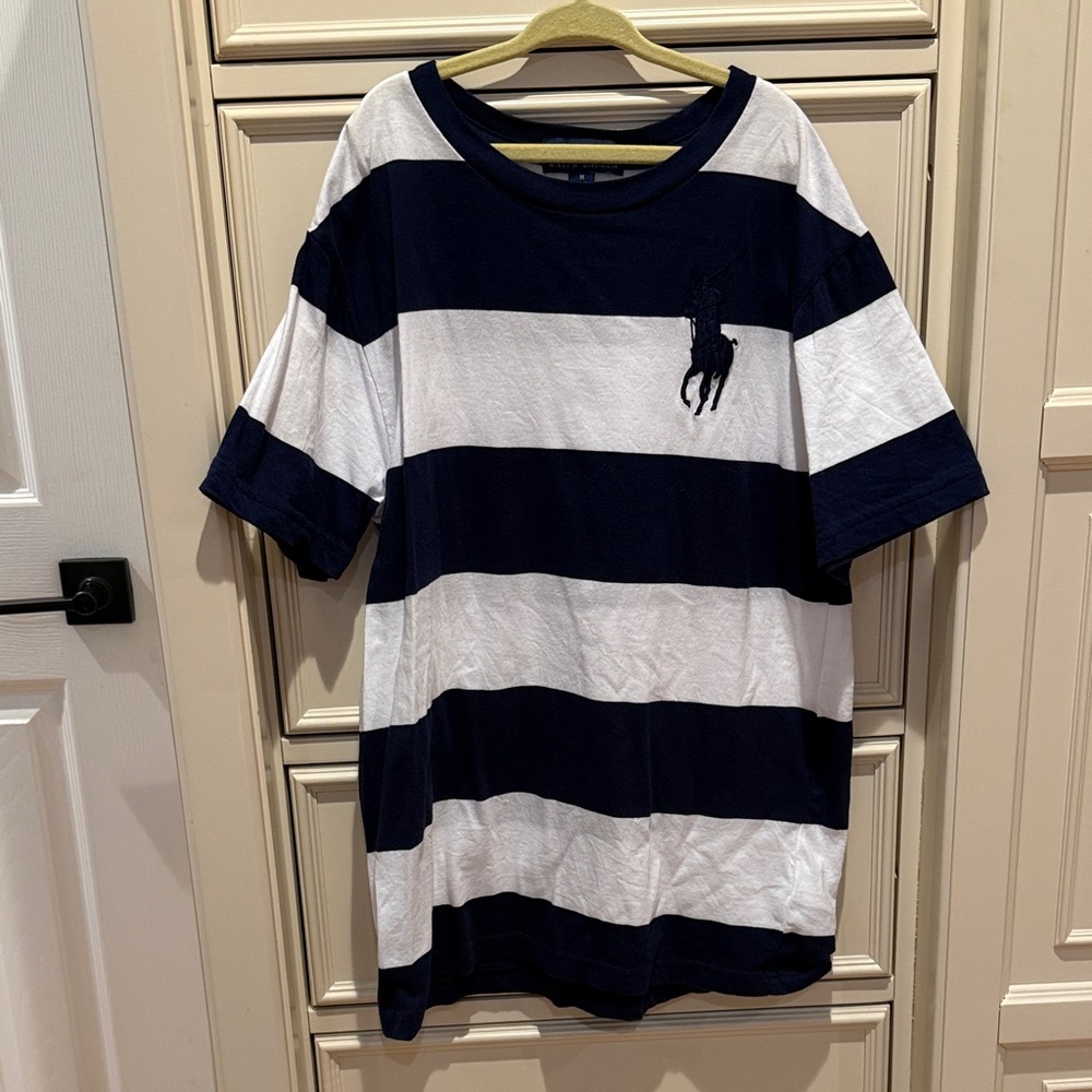 Polo Ralph Lauren Boys SZ M Navy and White Striped Tee